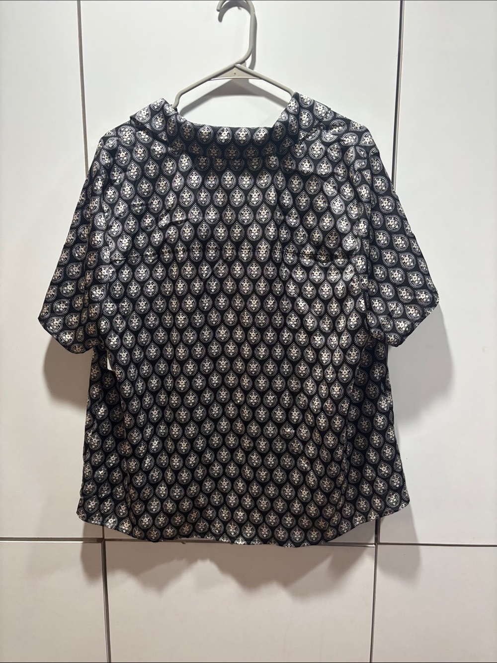 Halogen Black & White Short Sleeve Printed Blouse - Picture 5 of 5